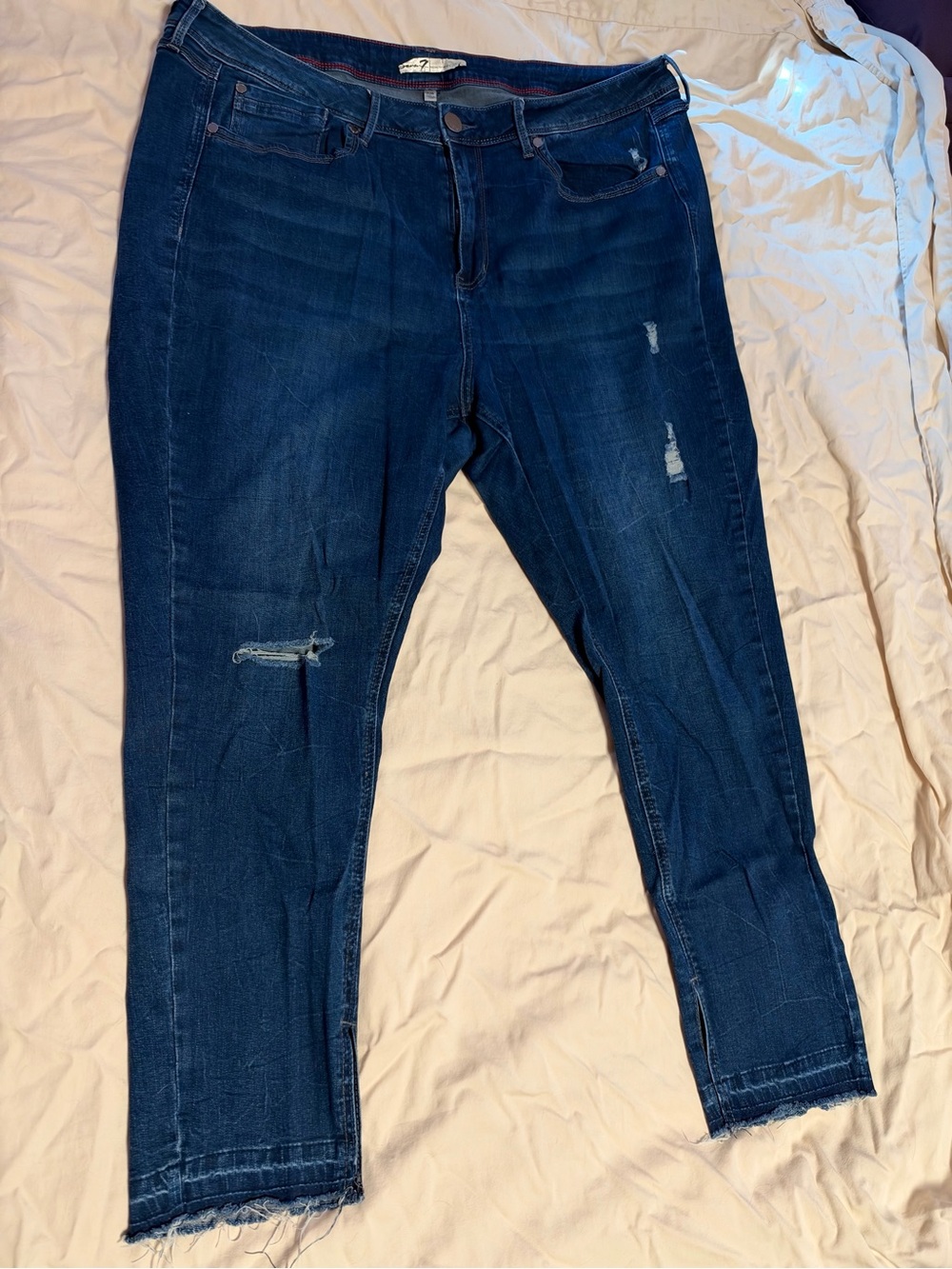 Seven7 Dark Blue Straight Leg Distressed Jeans